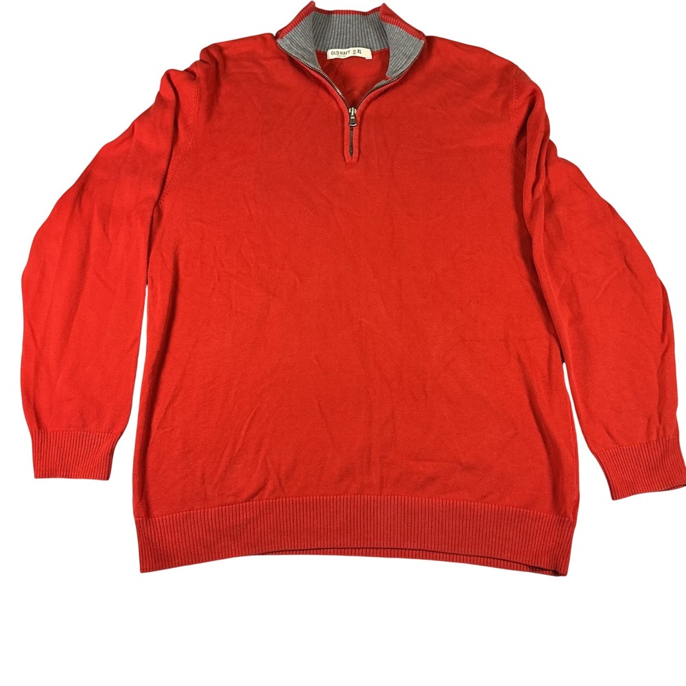Old Navy Mens XL Red Quarter Zip Sweater 100% Cotton Mock Neck Pullover‎